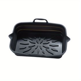 Rectangular Air Fryer Liners; Foldable Silicone Tray; Air Fryer Accessories; Reusable Grill Plate; Heat Resistant Microwave Silicone Plate; Home (Color: Black, Quantity: 2)